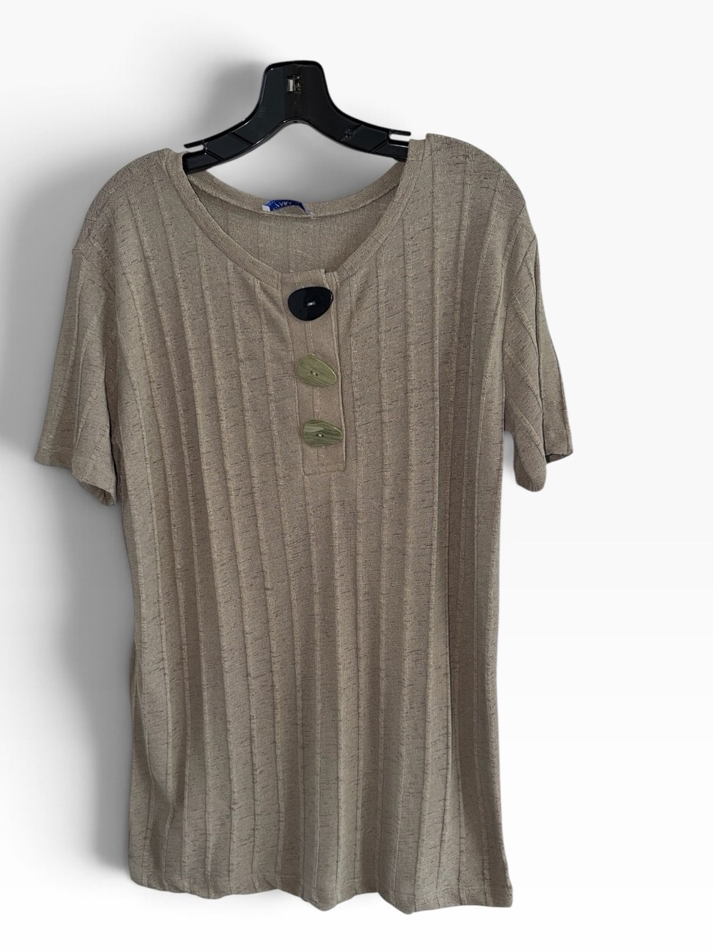 Zara Taupe Ribbed Short-Sleeve Top with Decorative Buttons size M